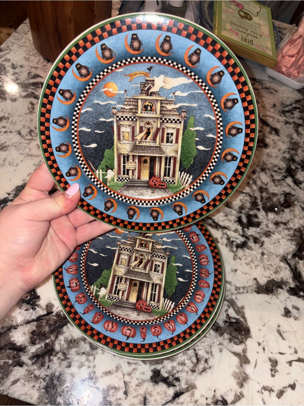 Vintage Halloween Debbie Mumm Sakura Haunted House Appetizer Plates (4)